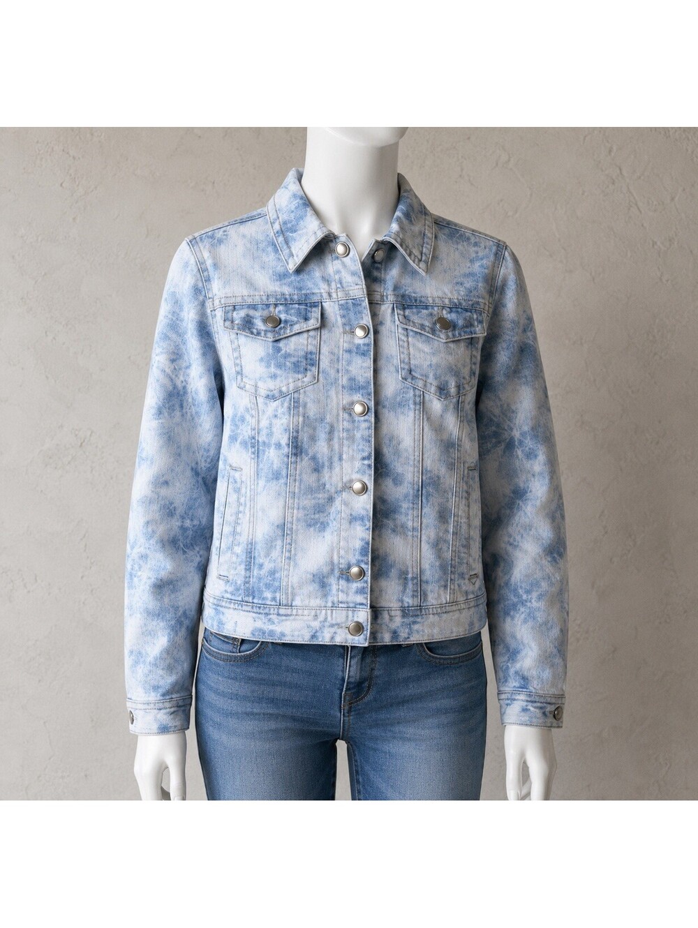 JOUJOU Women’s XL Acid Wash Denim Jacket Blue Trucker Stretch Jean Coat